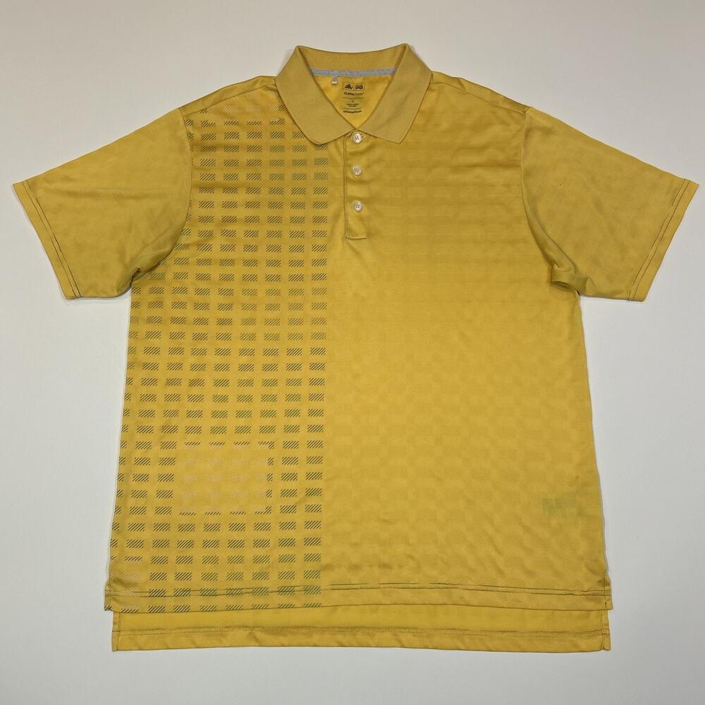 Adidas ClimaCool Golf Polo Men’s Large Yellow Performance Shirt Grid Pattern